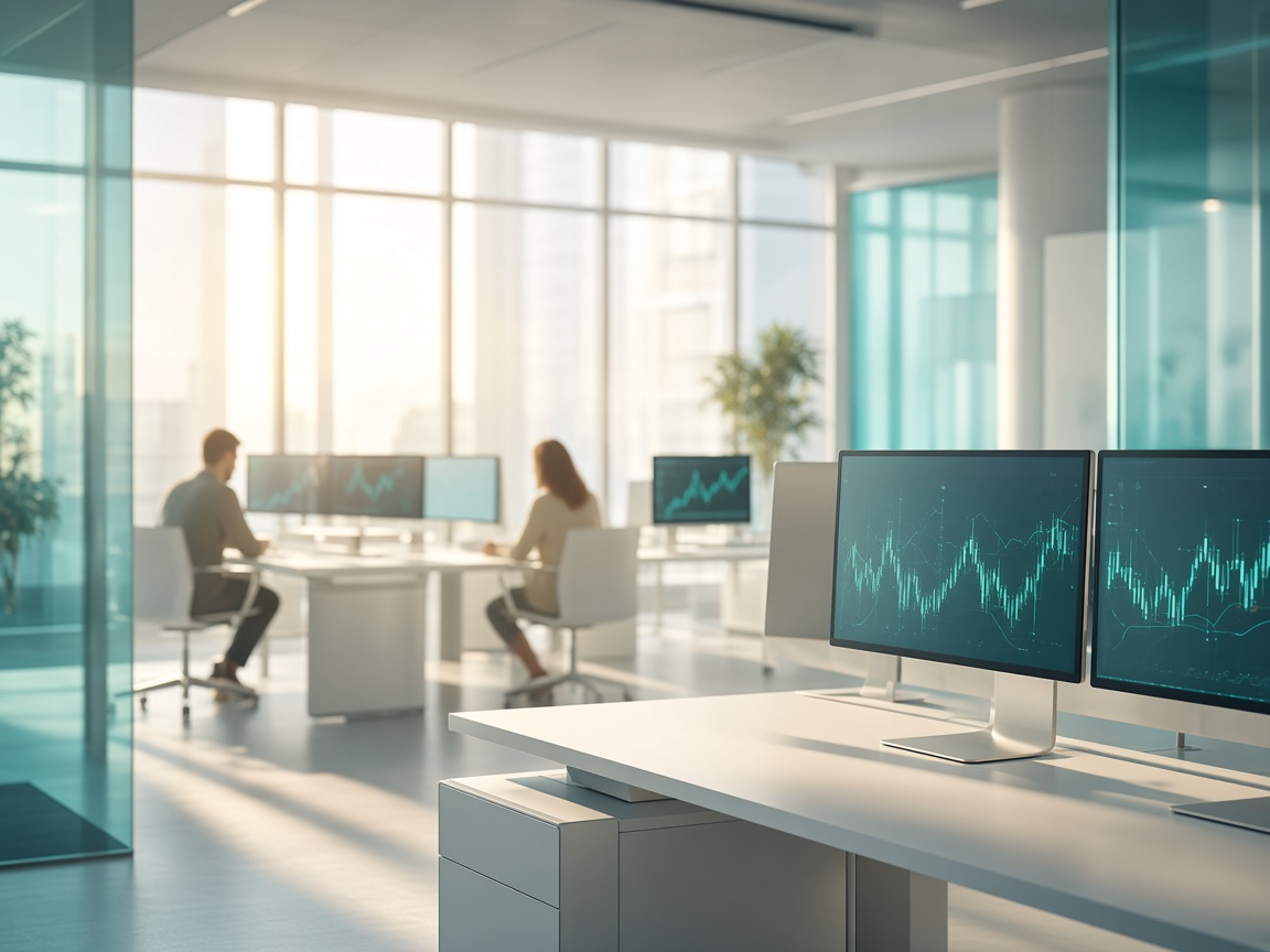 Les équipes produit et soutien de Montclair Invest échangent dans un espace de travail moderne et bien éclairé